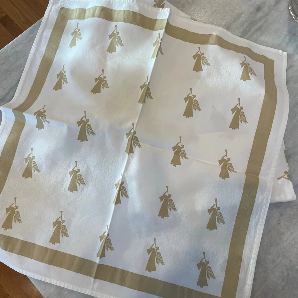 Christmas holiday, festive, gold, and white trumpeting cotton blend napkins - 9